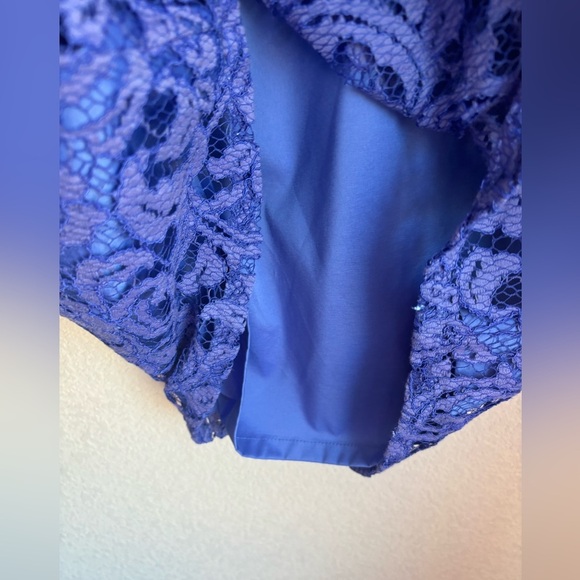 NWT Adrianna Papell Cobalt Blue Lace Overlay Knee Length Sheath Dress 12 - Picture 7 of 11